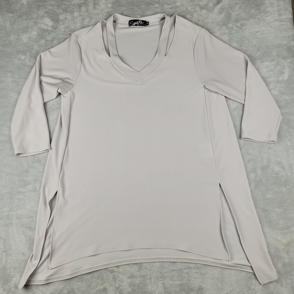 Sympli Canada Women's Top Blouse Stretch Gray Size 10 Lagenlook